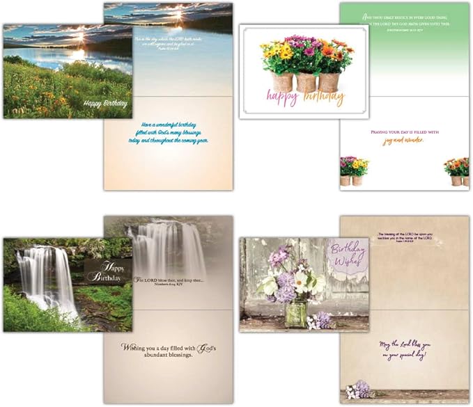 24 Birthday Cards - King James Version Scripture - Religious Boxed Birthday Cards Assortment - Christian Birthday Cards with Envelopes - Birthday Blessings Greeting Cards