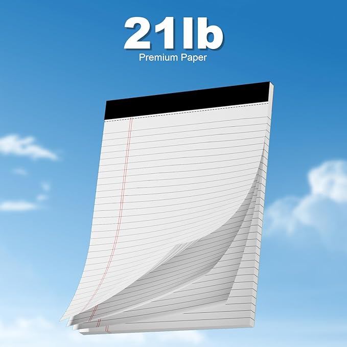 2-Pack Professional Legal Pads 8.5x11 Inches, Wide Ruled White Paper Perforated - 50 Sheets per Pad, Durable for Office, School & Legal Use