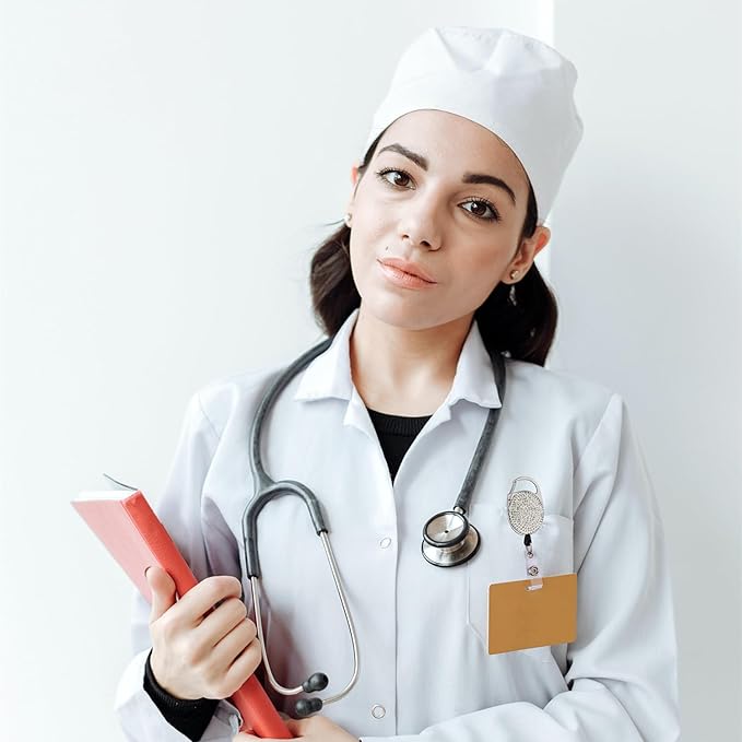 VIQWYIC 2 Pack Retractable ID Badge Holder with Clip, Bling Badge Reels with Clear Card Holders for Office Worker Teacher Doctor Nurse (Silver)