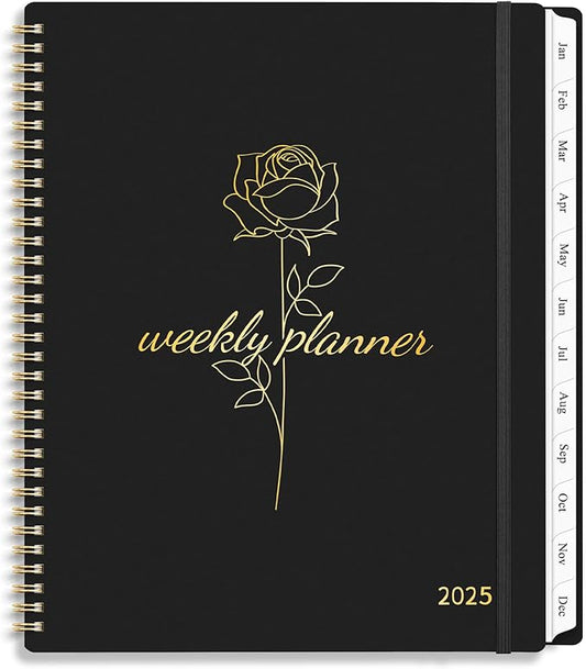 2025 Planner Weekly and Monthly, Calendar Planner with Monthly Tabs, 2025 Weekly Planner from Jan 2025 - Dec 2025, Weekly Monthly Planner with Spiral Binding- 8.5" x 11", Black