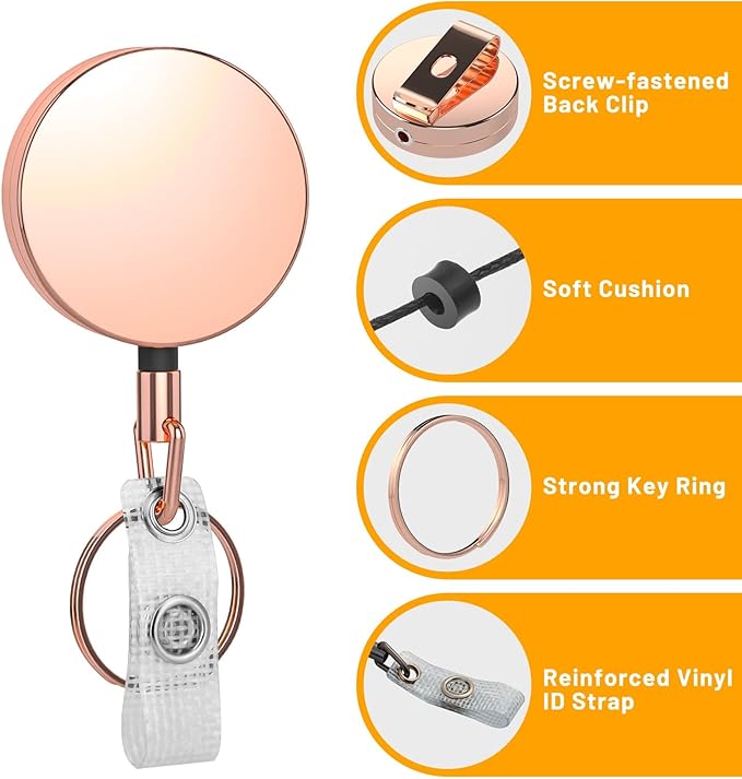 3 Pcs Heavy Duty Badge Reels Retractable Badge Holder, Selizo Metal Retractable Keychain Badge Reel ID Badge Holder Retractable with Belt Clip Key Ring for Key Name Card Holder