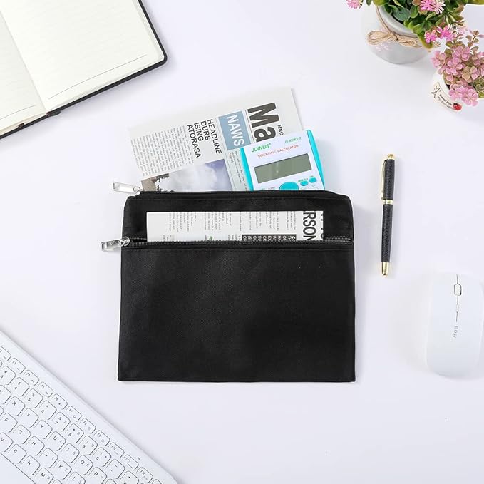 2 Pack 14 X 11 Inches 600D Zipped Large Storage Envelope Pouches Bags with 2 Pockets, Poly File Paper Document Organizer, Portable Bulk Bags for Filing Office Supplies, Black, 2 Pack