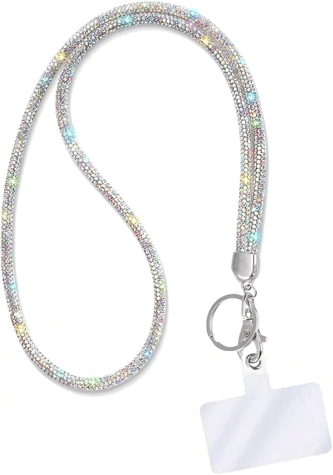 Fashion 34.8'' All Round Crystal Neck Strap Lanyard,Retractable Bling ID Badge Holder,Rhinestone Necklace Work Name Badge Reel Clip For Women(1PC,AB)