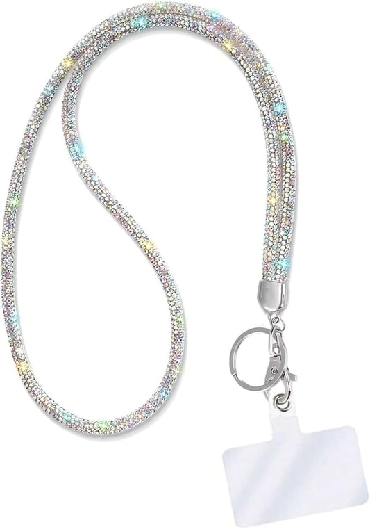 Fashion 34.8'' All Round Crystal Neck Strap Lanyard,Retractable Bling ID Badge Holder,Rhinestone Necklace Work Name Badge Reel Clip For Women(1PC,AB)