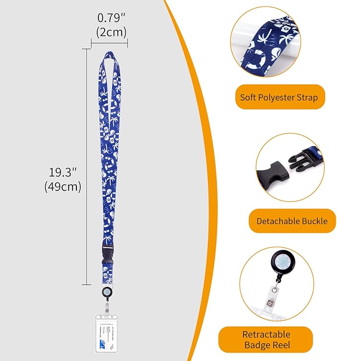 Retractable Waterproof Lanyard with ID Badge Reel Holder & Detachable Buckle for Ships Key Cards, Cruise Essentials & Must Have Accessories (B-4 Colors)