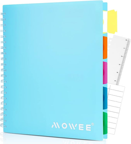 5 Subject Notebook - Spiral Notebook, College Ruled Notebook with Dividers Pocket, Tabs, 11" Ruler, 200 Pages, for Writing Journal, Home & Office, School Supplies (8.5 * 11Babyblue)