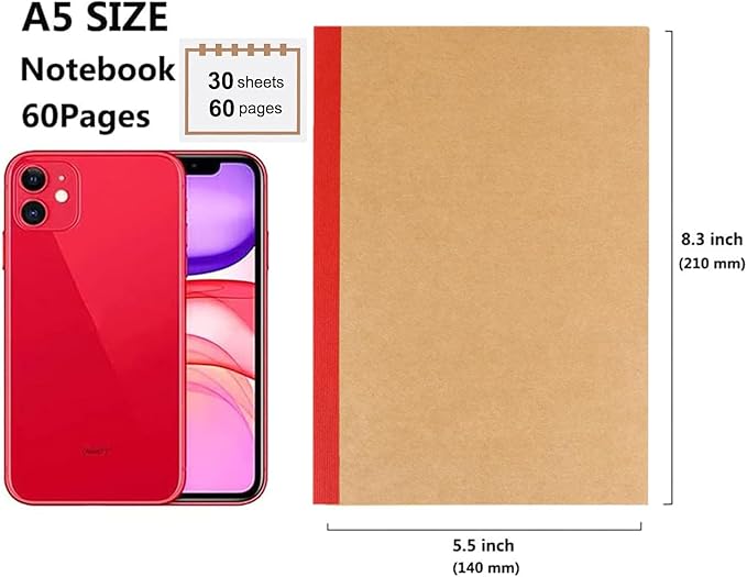 24 Pack A5 Kraft Notebook,Blank Pages - 60 Pages (30 Sheets),Sketch Book bulk, 8.3”x 5.5”Small Kraft Notebook