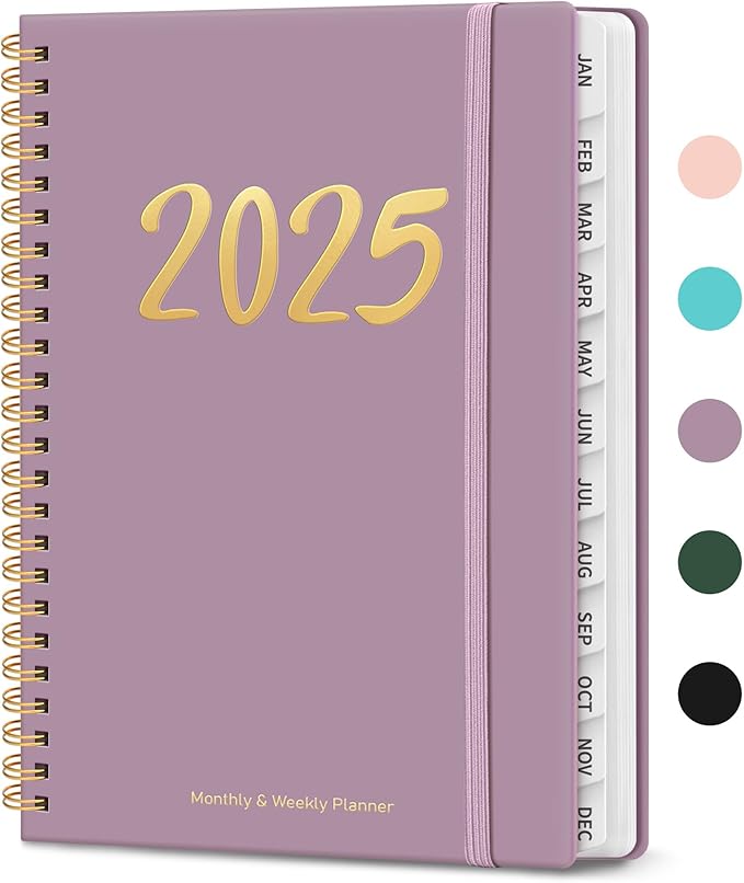 2025 Planner, Weekly and Monthly Planner Spiral Bound, Jan 2025 - Dec 2025, Hardcover 2025 Calendar Planner Book with Tabs, Inner Pocket, Perfect for Office Home School Supplies - A5 (6.3" x 8.5"), Purple