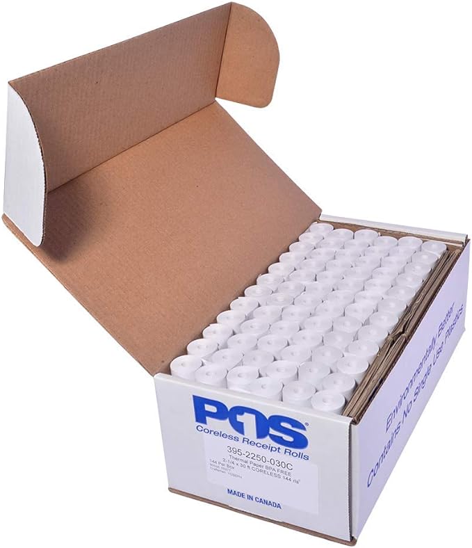 2 1/4 x 30 feet x 144 rolls CORELESS BPA Free Thermal Paper Rolls for Poynt and Pidion Thermal Receipt Printers. 25mm diameter