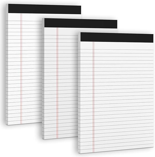 3 Pack White Legal Pads 8.5 x 11 Note Pads, Wide Ruled Notepads, Micro Perforated Lined Note Writing Pads 30 Sheets per Notepad Double-Side Printed Legal Note Pad 8.5x11'' for Home, Office, School