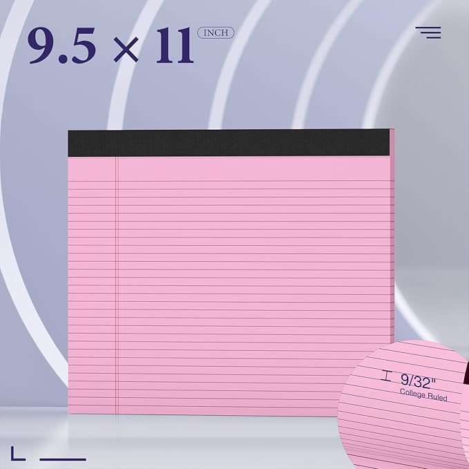 2 Pcs Note Pads 11" x 9.5" Legal Pads College Ruled Notepad Micro Perforated Writing Pads Pink Lined Paper 80GSM College Ruled Paper Pad of Paper 30 Sheets Notebook for School, To-Do Lists, Office