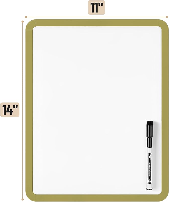 Mr. Pen- Dry Erase Board, 14” x 11” with a Black Dry Erase Marker, Olive Green Frame, Small White Board, White Board for Kids, White Board for Students, Small Dry Erase Board, Mini White Board