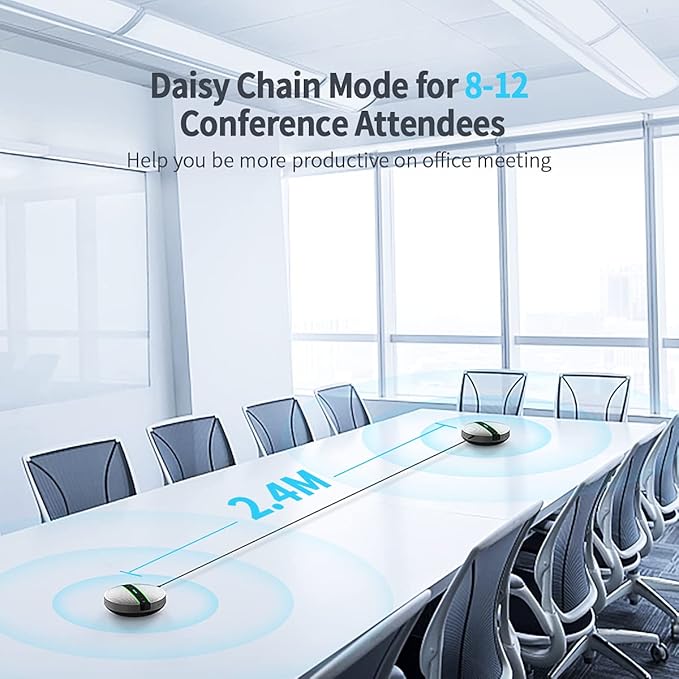 2 in 1 Daisy-Chain Conference Speaker for 12 Attendees, Each Bluetooth Speakerphone with 6 Mics, USB/Dongle/Bluetooth Connection, Compatible with Conferencing Apps for Home Office