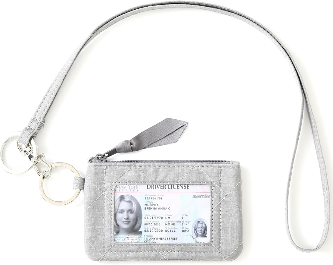 WONDERFUL FLOWER Lanyard Wallet, ID Holder, ID Wallet with Lanyard, Keychain Wallet for Women, Card Holder Wallet, Mini, Steel Gray