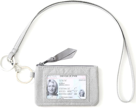 WONDERFUL FLOWER Lanyard Wallet, ID Holder, ID Wallet with Lanyard, Keychain Wallet for Women, Card Holder Wallet, Mini, Steel Gray