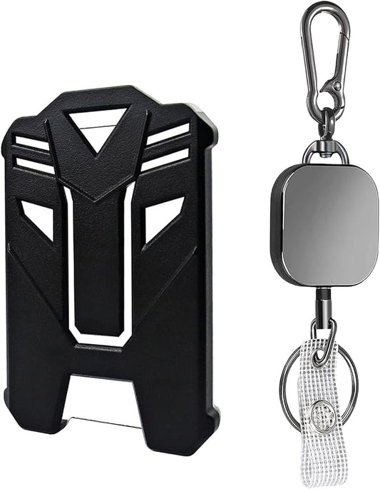 VIQWYIC 1 Pack Retractable Badge Holder Keychain, Tactical ID Card Holder, Heavy Duty Carabiner Badge Reel for Keys ID Card (Metal)