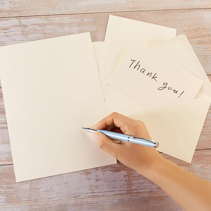 50 Pack Cream A7 Envelopes with Cards 5x7 Thick Folded Cardstock and Gold Stickers for Greeting Cards, Wedding, Birthday, Invitations, Baby Showers (Cream, 5x7)