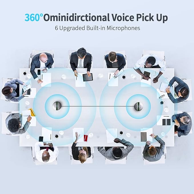 2 in 1 Daisy-Chain Conference Speaker for 12 Attendees, Each Bluetooth Speakerphone with 6 Mics, USB/Dongle/Bluetooth Connection, Compatible with Conferencing Apps for Home Office