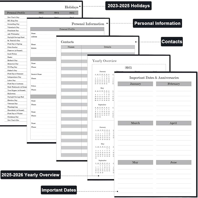 2025 Daily & Monthly Planner - 2025 Daily Planner One Page Per Day from January 2025 to December 2025, Hourly Appointment Book Perfect Organizer Daily Life, Fabric Cover, 5.8'' x 8.3'', Black