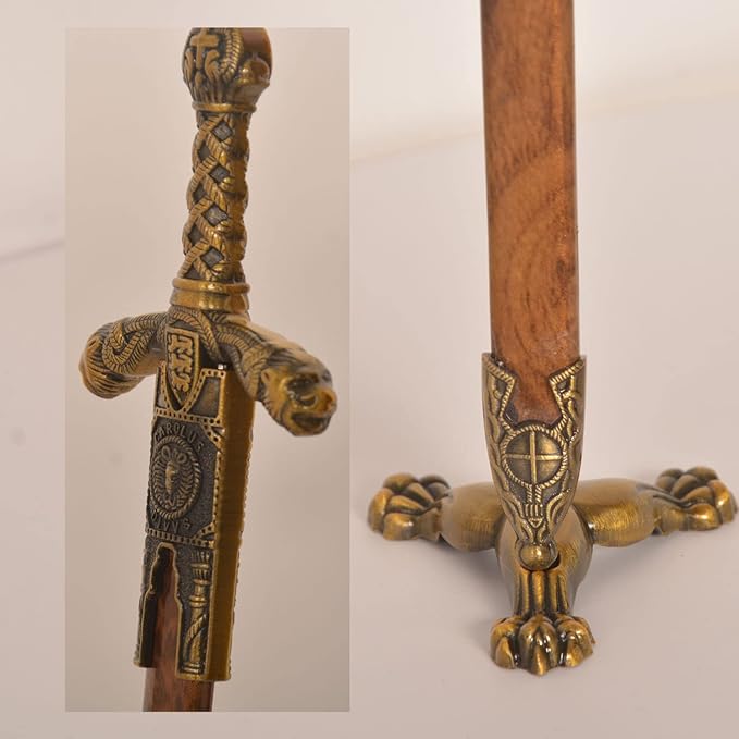 11" Metal Excalibur Sword Stainless Steel Letter Opener with Stand,Medieval Vintage Gold Handle,Mini Sword,Lightweight Hand Envelope Slitter,Special Gift