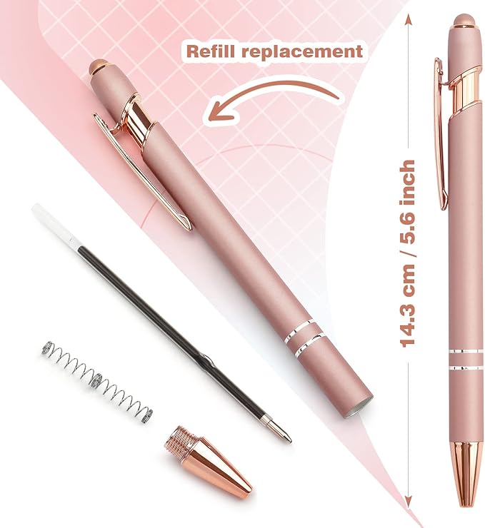 6 Pack Ballpoint Pen 2-in-1 Stylus Retractable Ballpoint Pen with Stylus tip, Metal Stylus Pen for Touch Screens, 1.0 mm Black Ink