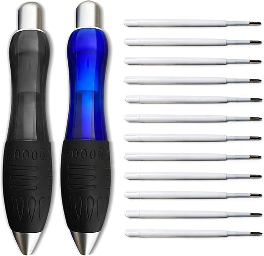 14pcs Big Fat Pens Aids Writing For Tremor, Arthritis, Parkinson, Handicap, Carpal Tunnel Large Wide Grip Pens (2 Pens + 6 Black Refills + 6 Blue Refills)
