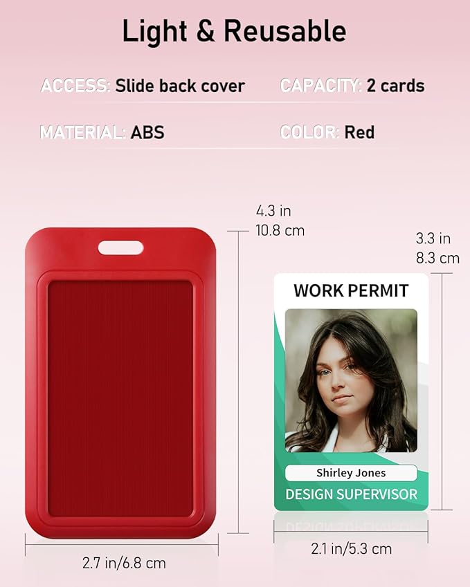 Uniclife 10 Pack Sliding ID Badge Holder Hard Red Vertical Plastic Card Case Protector Pouch with Clear Window for Office School ID Credit Cards Proximity Key Cards Driver’s Licenses and Passes