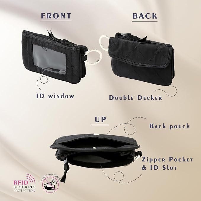 WONDERFUL FLOWER Card Holder, RFID Blocking, ID Holder with Lanyard for Men and Women, Dual Pockets, Badge Holder, Lanyard Wallet, Fabric Keychain ID Pouch, Black