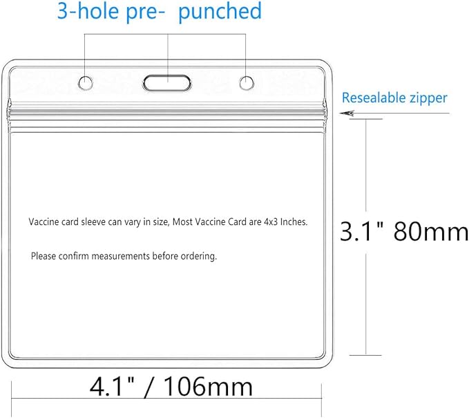 Thick Horizontal ID Card Name Tag Badge Holder with Waterproof Type Resealable Zip (Horizontal 4x3, 10Packs)