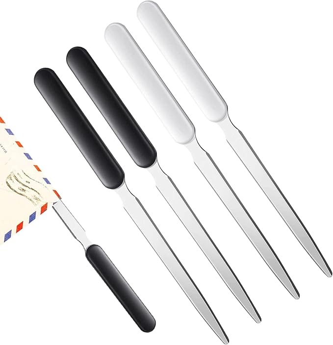 4PCS Letter Opener Envelope Slitter Stainless Steel Sword Letter Openers Mail Opener Letter Knife Humanized Grip Handle Staple Removal Tool for School Office Home Efficient and Easy to Open Envelopes