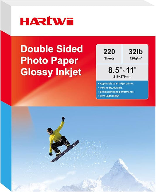 220 Pack Double Sided Photo Paper Glossy Inkjet 8.5x11 32lb 120gsm A4 Letter Size for All Dye Ink Printers