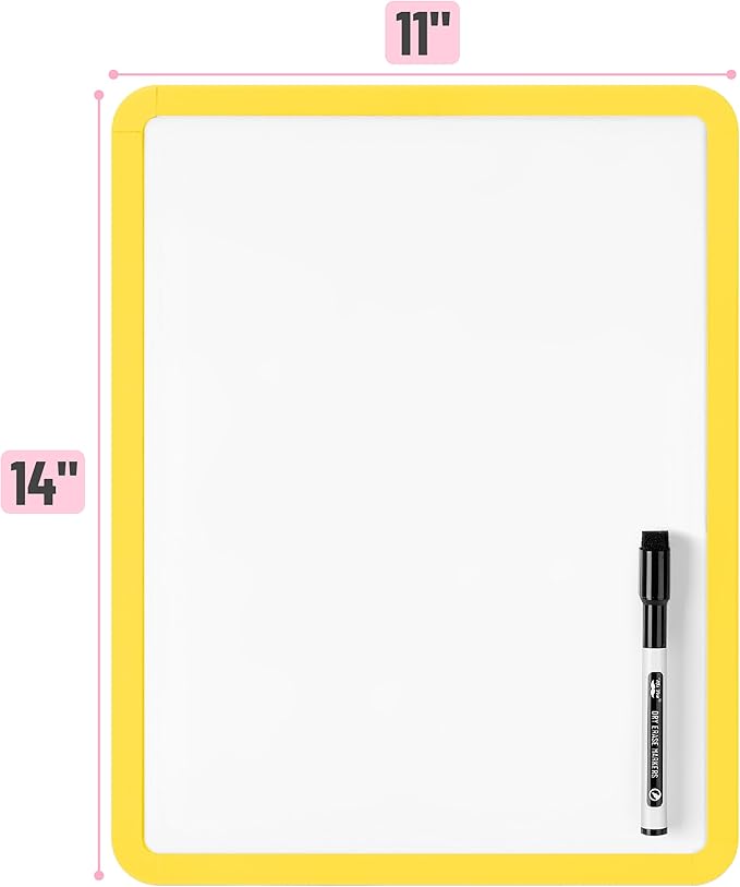 Mr. Pen Mini Dry Erase Board - Small Whiteboard for Kids & Students - 14' x 11' Black Dry Erase Marker Included - Yellow Frame