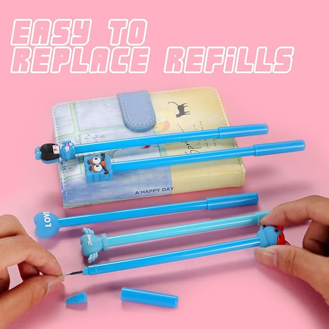 30Pcs Cute Cartoon Gel Black Ink Pens,Random Kawaii Writing Pens,Assorted Styles Pens for School Office Home Student Kids Present