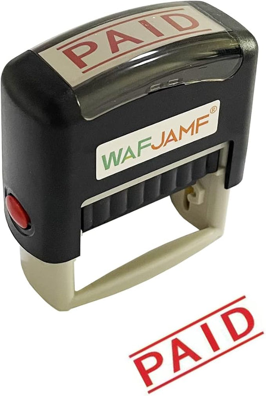 WAFJAMF Paid Message Stamp - Self-Inking Rubber Office Stamp - Red Ink-Medium
