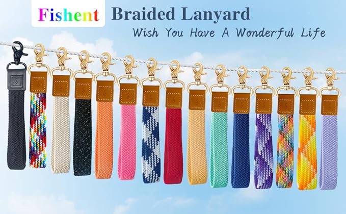 Fishent Stretchy Wristlet Keychain,Braided Cute Wrist Lanyards for Keys, Key Chain Holder for Women Men, Wrist Strap Keychain for Car Keys Phone Camera Wallet ID Badges Card (Gradient Purple)