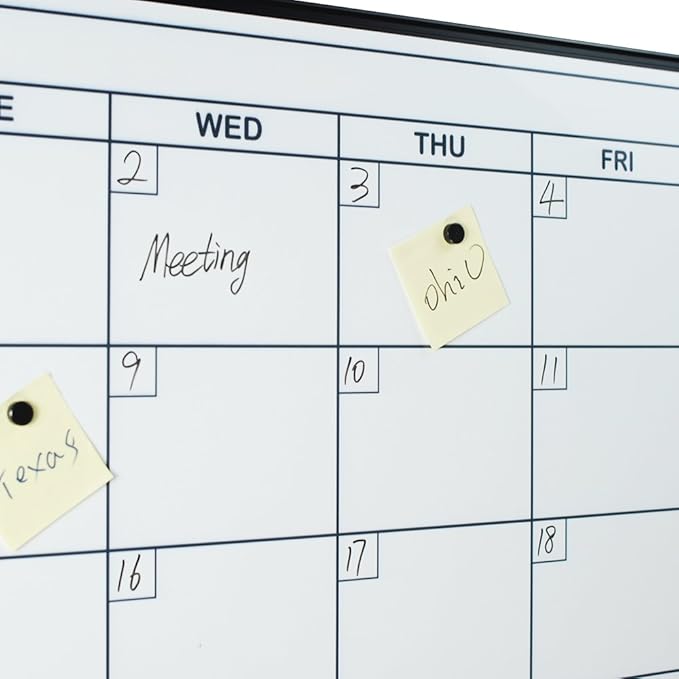 Lockways Dry Erase Calendar Whiteboard, Magnetic White Board Calendar Monthly 48 X 36 Inch, Ultra-Slim Black Aluminium Frame