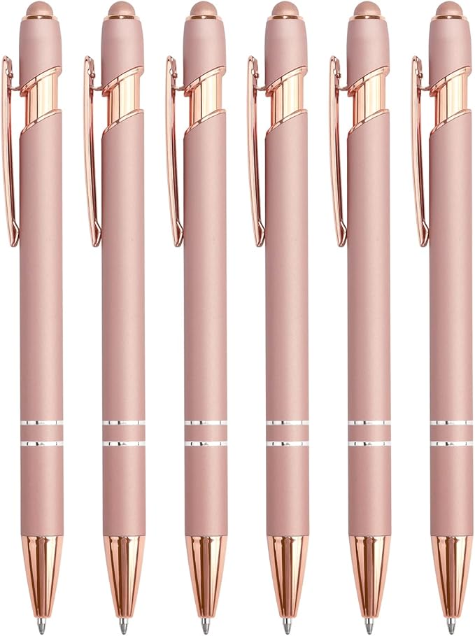 6 Pack Ballpoint Pen 2-in-1 Stylus Retractable Ballpoint Pen with Stylus tip, Metal Stylus Pen for Touch Screens, 1.0 mm Black Ink