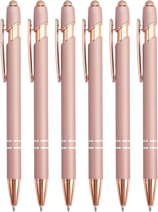 6 Pack Ballpoint Pen 2-in-1 Stylus Retractable Ballpoint Pen with Stylus tip, Metal Stylus Pen for Touch Screens, 1.0 mm Black Ink