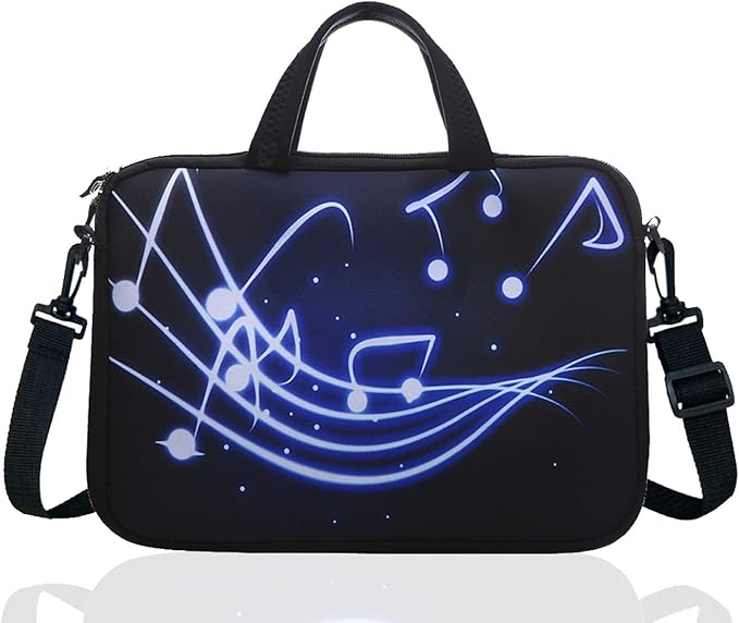 14 Inch Neoprene Laptop Sleeve Case Bag with shoulder strap For 14" Notebook/MacBook/Ultrabook/Chromebook (Black blue music)