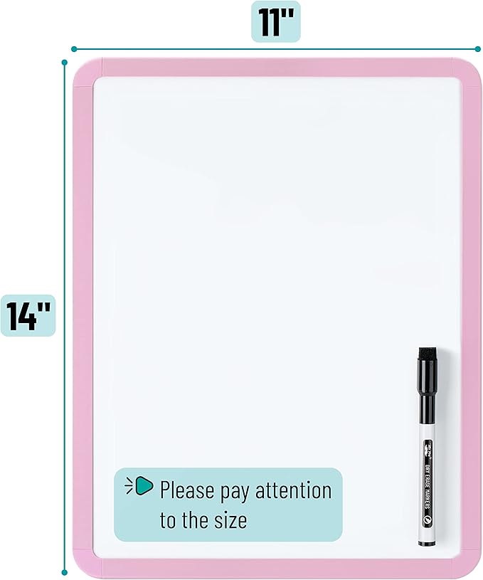 Mr. Pen- Dry Erase Board, 14” x 11” with a Black Dry Erase Marker, Pink Frame, Small White Board Dry Erase, Dry Erase Board Small Dry Erase Board, Magnetic Whiteboard, Small Whiteboard