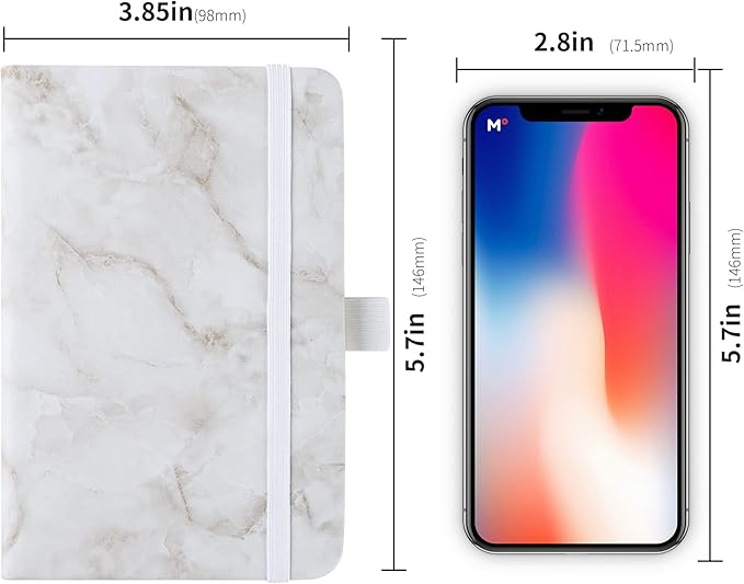 2Pack Pocket Notebook Small Notebook Journal Notebook 4 inches x 5.7 inches 200 Pages Leather Cover With Pen Holder Page Marker Ribbons (Marble)