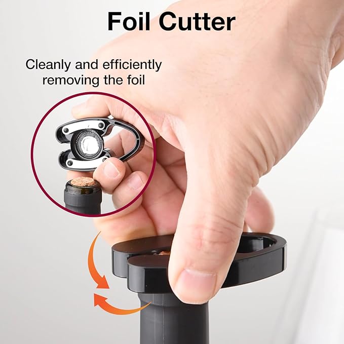 5-in-1 Electric Wine Opener Set with Wine Stopper, Wine Pourer, Foil Cutter, and Storage Base – Easily Remove Corks with the Push of a Button for Decanting and Preservation (Black VBGS)