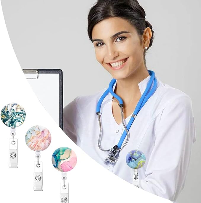 Retractable ID Badge Holder,Nurse Badge Reels with Clip,Name Card Holders for Office Worker Doctor Nurse (10 Pack Marbling Style)