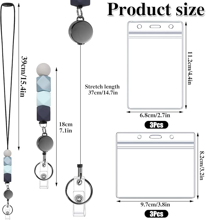 9 in 3 Set Retractable Lanyard for ID Badges, Teacher Lanyard with Badge Holders Beaded Cute Lanyards for ID Badges and Keys Teacher Appreciation Gifts Office Gift for Coworkers