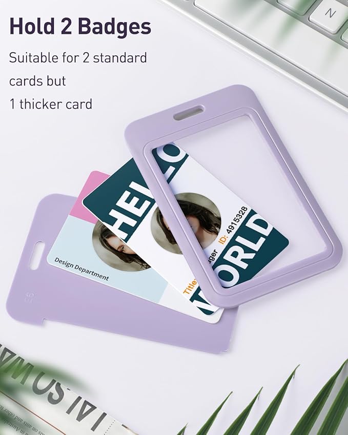 Uniclife 3 Pack Sliding ID Badge Holder Vertical Hard Plastic Case with Clear Window Light-Purple Card Protector for Office School ID Credit Cards Proximity Key Cards Driver’s Licenses and Passes