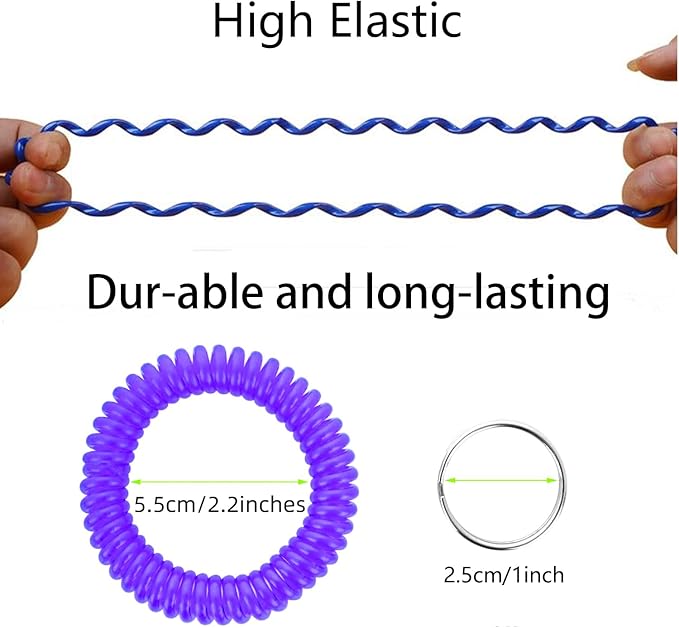 Pack of 36 Colorful Spring Spiral Wrist Coil Key Chain, Wristband Key Ring (Purple)