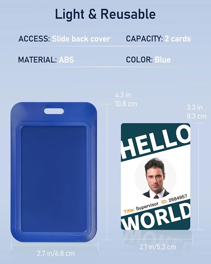 Uniclife 10 Pack Sliding ID Badge Holder Vertical Hard Plastic Case with Clear Window Blue Card Protector Pouch for Office School ID Credit Cards Proximity Key Cards Driver’s Licenses and Passes