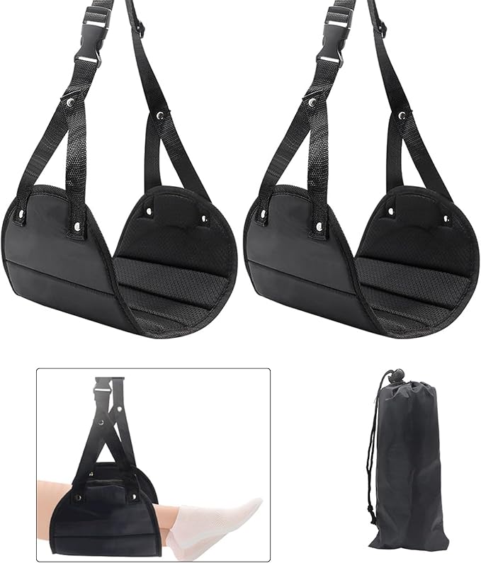 2 Pack Airplane Foot Hammock, Foot Hammock for Plane Travel Rest, Airplane Travel Essentials for Long Flights, Adjustable Foot Hammock Under Desk at Work