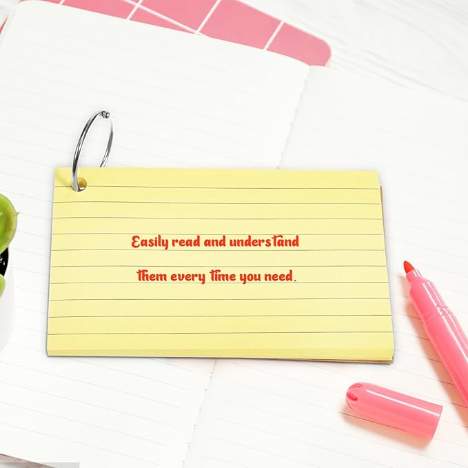 150 Pcs Colored Index Cards: 3 x 5 Ruled Index Cards with Ring,Heavy Colored Note Cards Punched Lined Flashcards for School Learning Game Card