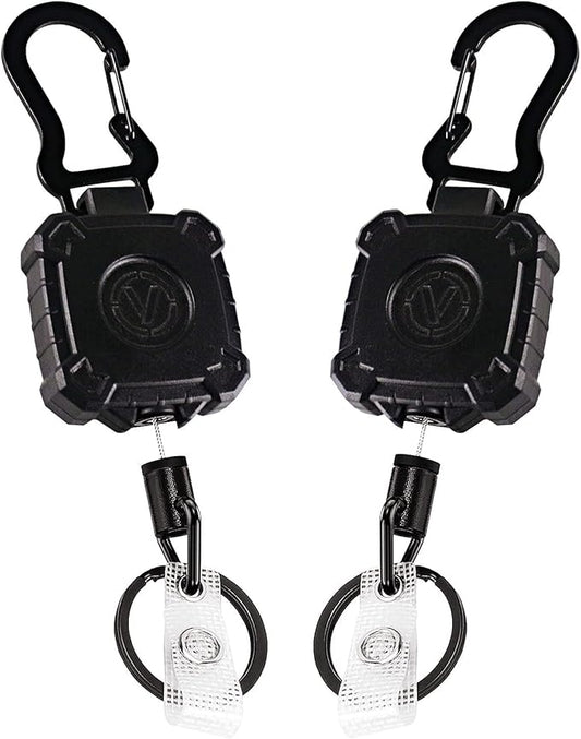 VIQWYIC 2 Pack Retractable Badge Holder Keychain, Heavy Duty Carabiner Badge Reel with Key Ring for Keys,Square